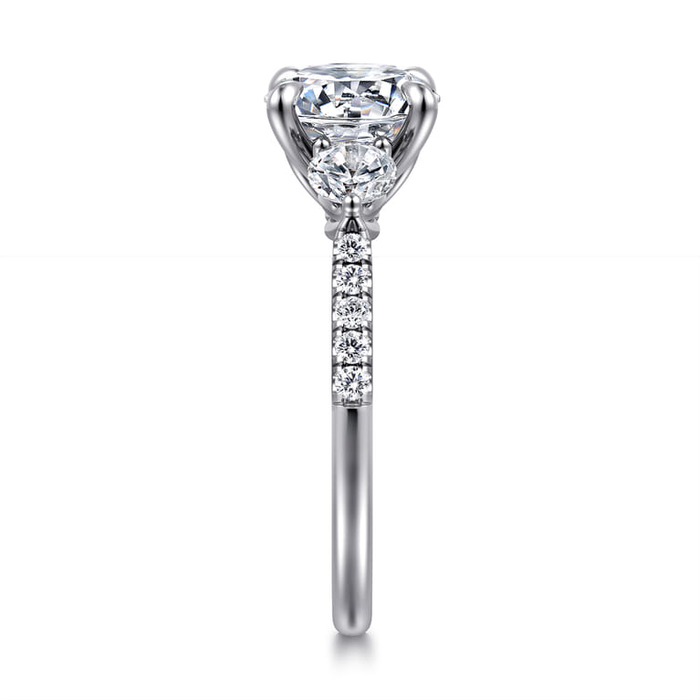 Moon - 14K White Gold Round Three Stone Lotus Diamond Engagement Ring - 0.6 ct - Shot 5