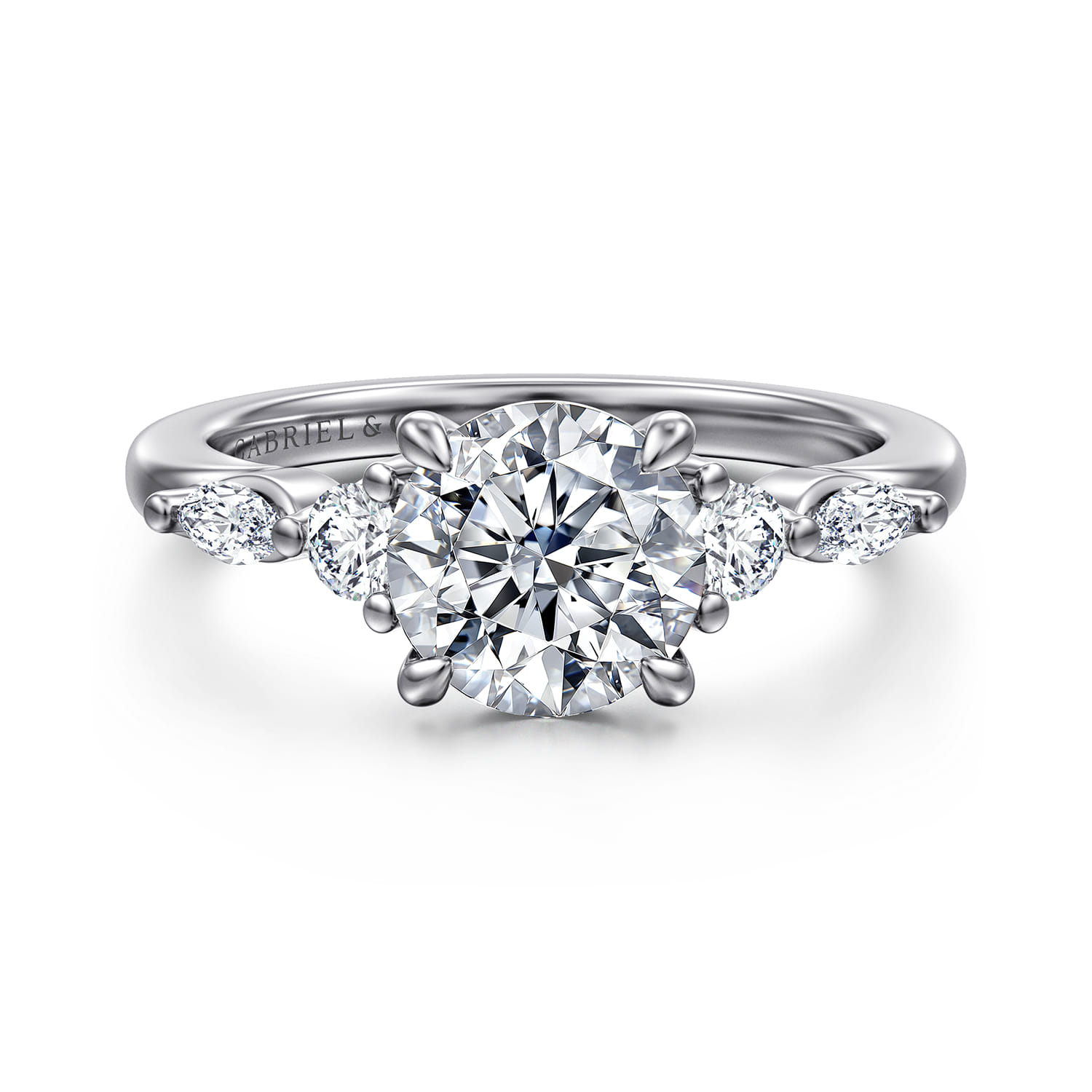 Cian - 14K White Gold Round Five Stone Diamond Engagement Ring - 0.3 ct - Shot 1