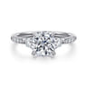 Moon - 14K White Gold Round Three Stone Lotus Diamond Engagement Ring - 0.3 ct