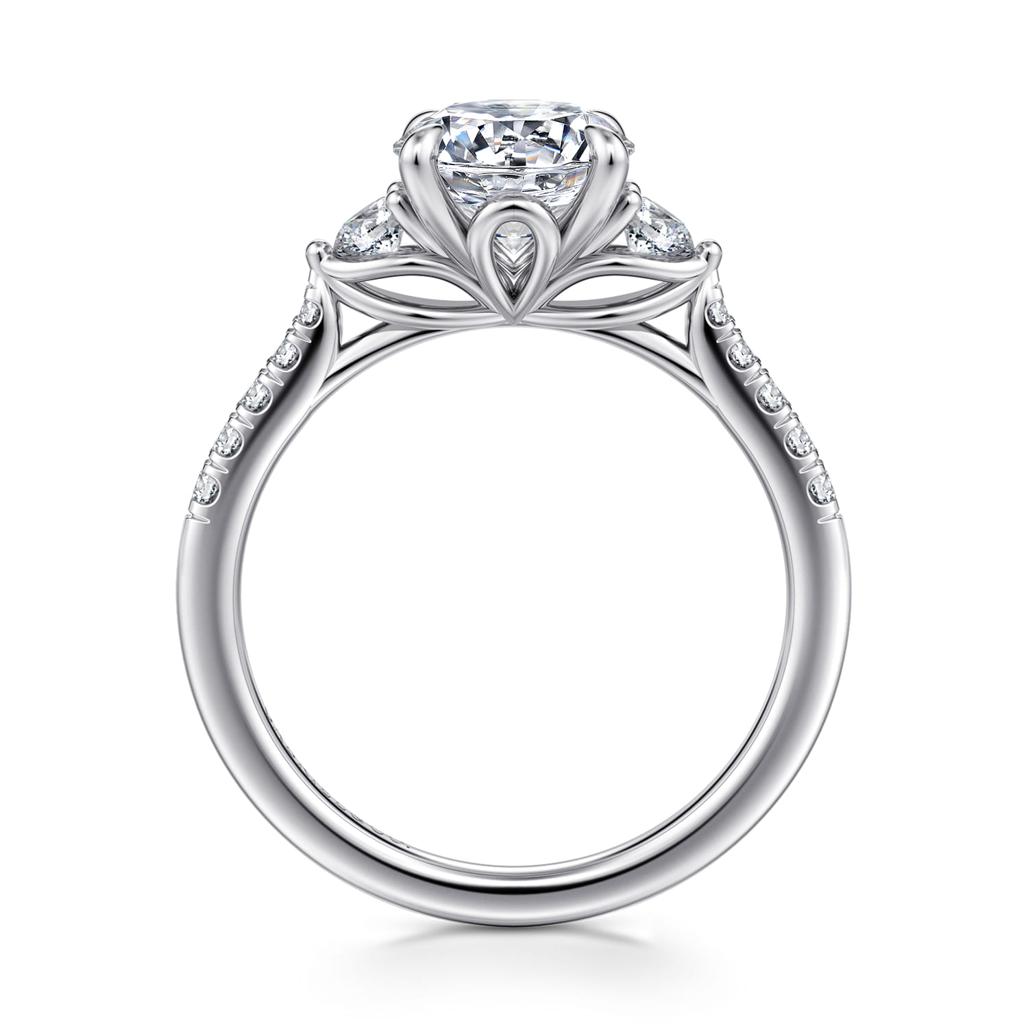 Moon - 14K White Gold Round Three Stone Lotus Diamond Engagement Ring - 0.3 ct - Shot 2