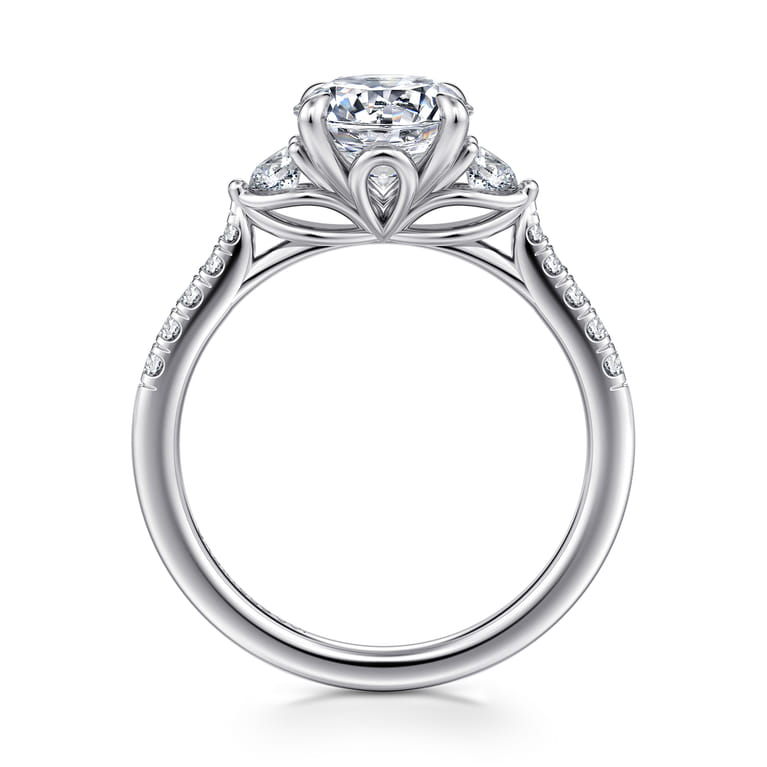 Moon - 14K White Gold Round Three Stone Lotus Diamond Engagement Ring - 0.3 ct - Shot 2