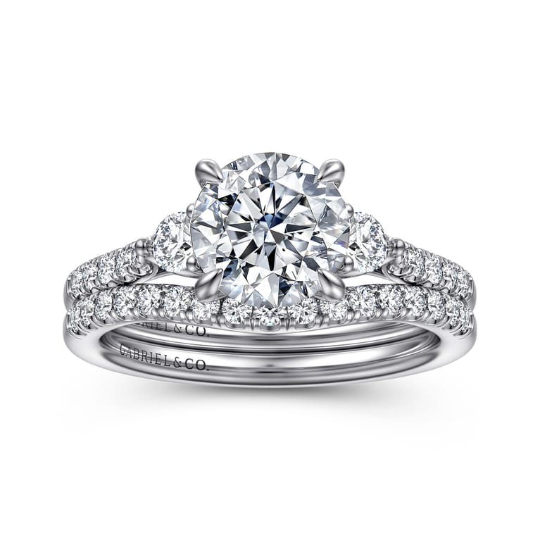 Moon - 14K White Gold Round Three Stone Lotus Diamond Engagement Ring - 0.3 ct - Shot 4