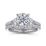 Moon - 14K White Gold Round Three Stone Lotus Diamond Engagement Ring - 0.3 ct