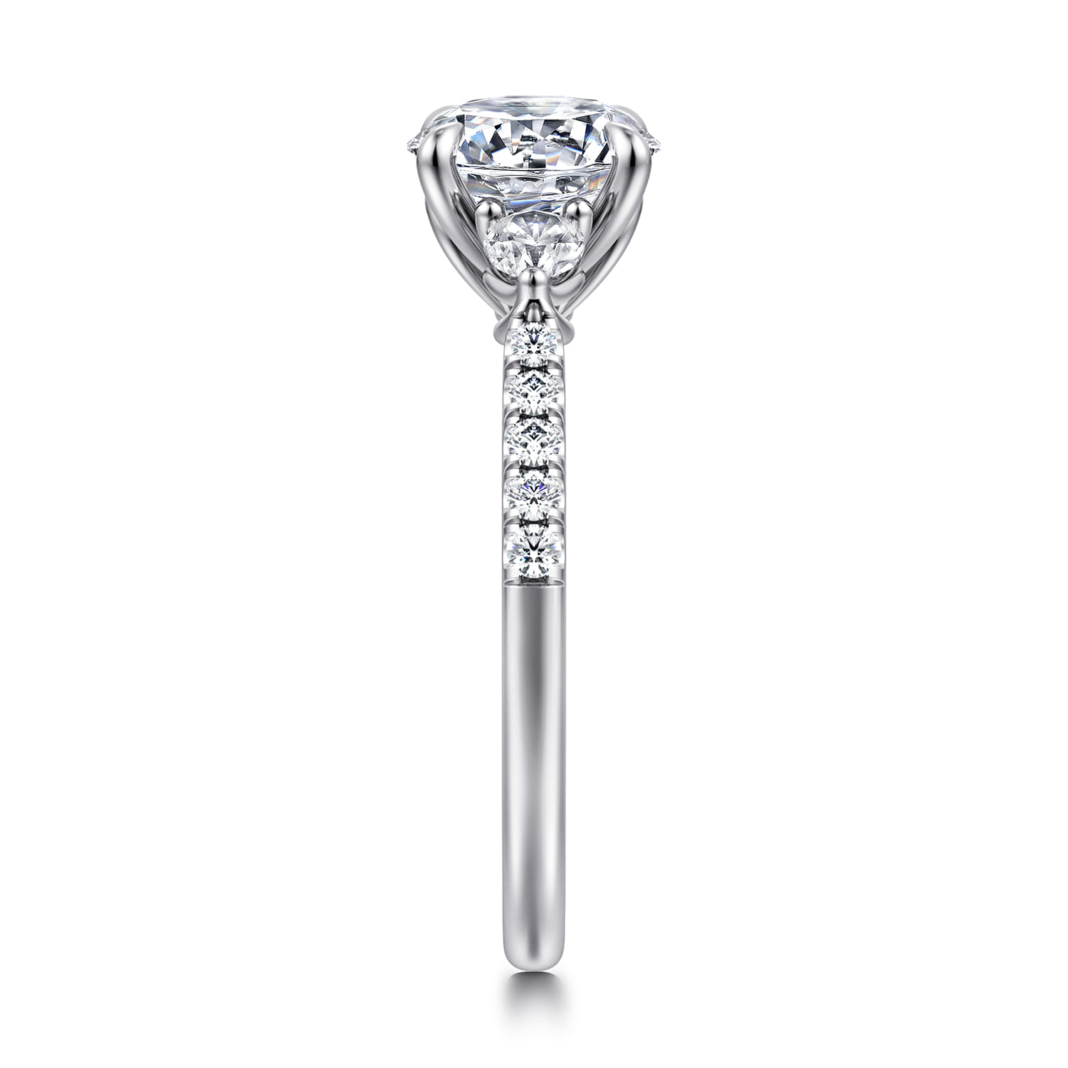 Moon - 14K White Gold Round Three Stone Lotus Diamond Engagement Ring - 0.3 ct - Shot 5