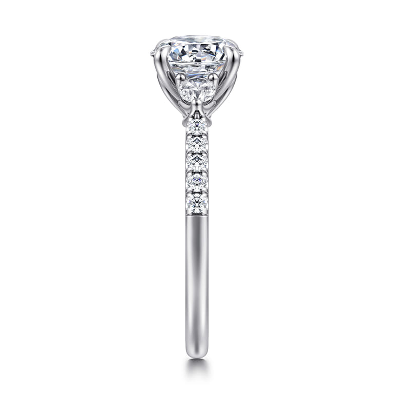 Moon - 14K White Gold Round Three Stone Lotus Diamond Engagement Ring - 0.3 ct - Shot 5
