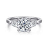 Reema - 14K White Gold Three Stone Round Lotus Diamond Engagement Ring - 0.5 ct