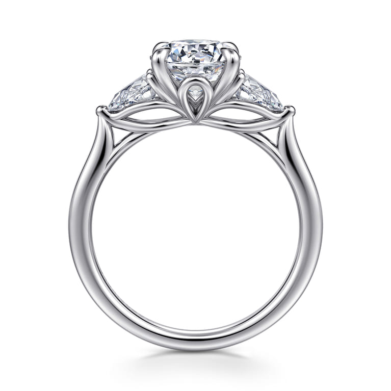Reema - 14K White Gold Three Stone Round Lotus Diamond Engagement Ring - 0.5 ct - Shot 2