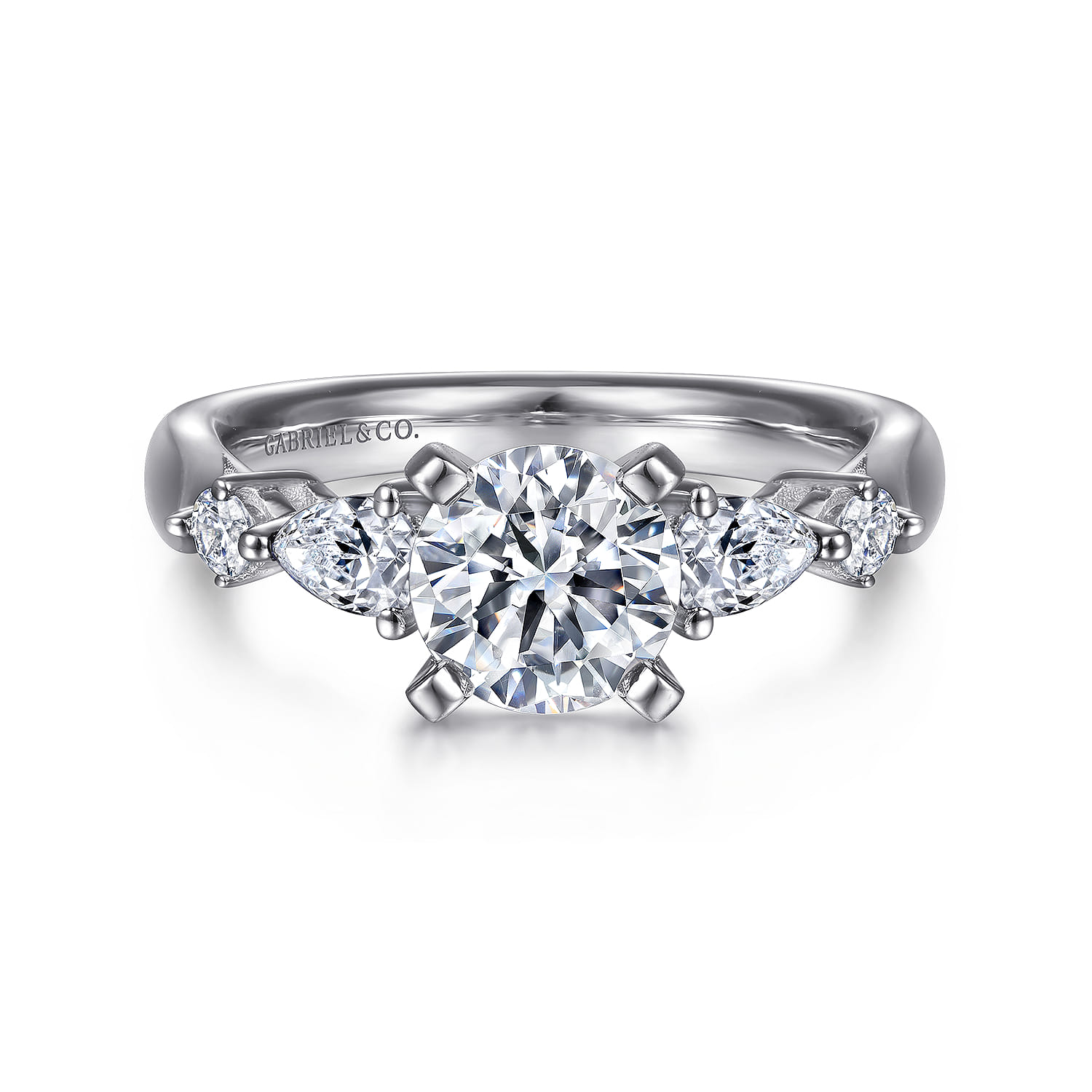 Carrie - 14K White Gold Round Five Stone Diamond Engagement Ring - 0.47 ct - Shot 1