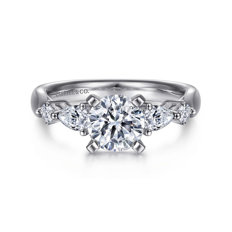 Carrie - 14K White Gold Round Five Stone Diamond Engagement Ring - 0.47 ct - Shot 1