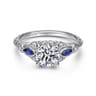 Enchanted - Vintage Inspired 14K White Gold Round Three Stone Sapphire and Diamond Engagement Ring - 0.06 ct