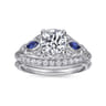 Enchanted - Vintage Inspired 14K White Gold Round Three Stone Sapphire and Diamond Engagement Ring - 0.06 ct