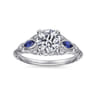 Enchanted - Vintage Inspired 14K White Gold Round Three Stone Sapphire and Diamond Engagement Ring - 0.06 ct
