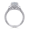 Lunaria - Vintage Inspired 14K White Round Three Stone Sapphire and Diamond Engagement Ring - 0.15 ct