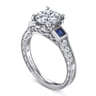 Lunaria - Vintage Inspired 14K White Round Three Stone Sapphire and Diamond Engagement Ring - 0.15 ct