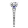 Lunaria - Vintage Inspired 14K White Round Three Stone Sapphire and Diamond Engagement Ring - 0.15 ct