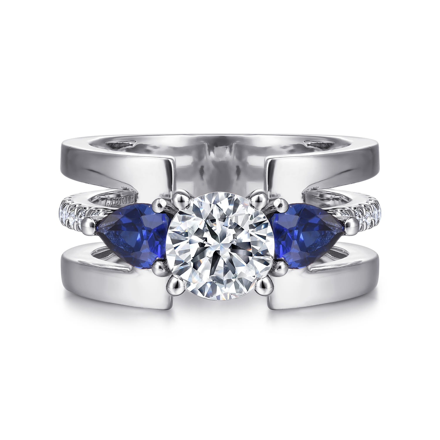 Divinity - 14K White Gold Round 3 Stone Sapphire and Diamond Engagement Ring - 0.34 ct - Shot 1
