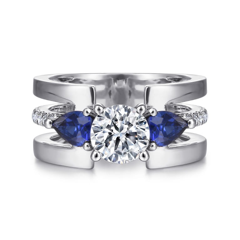 Divinity - 14K White Gold Round 3 Stone Sapphire and Diamond Engagement Ring - 0.34 ct - Shot 1