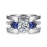 Divinity - 14K White Gold Round 3 Stone Sapphire and Diamond Engagement Ring - 0.34 ct
