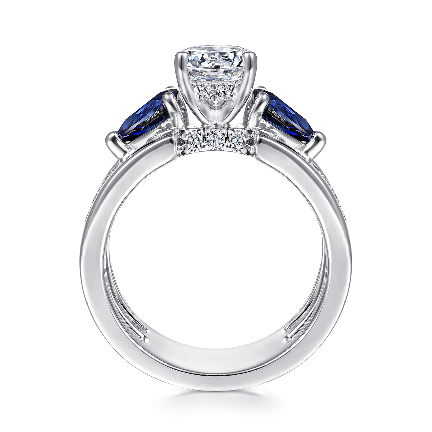 Divinity - 14K White Gold Round 3 Stone Sapphire and Diamond Engagement Ring - 0.34 ct - Shot 2