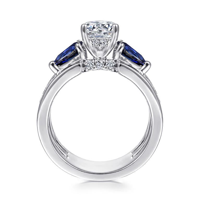Divinity - 14K White Gold Round 3 Stone Sapphire and Diamond Engagement Ring - 0.34 ct - Shot 2