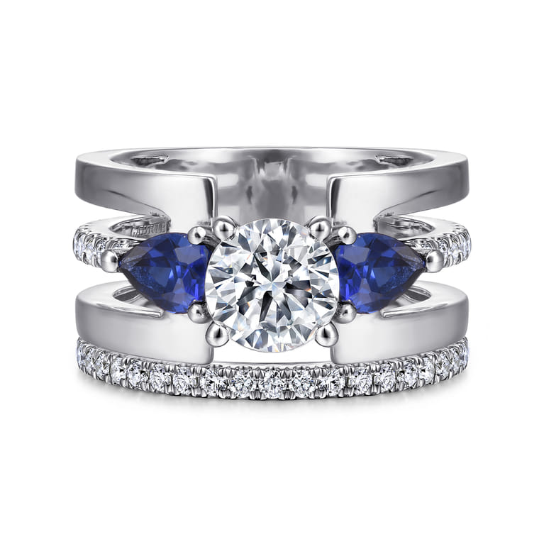 Divinity - 14K White Gold Round 3 Stone Sapphire and Diamond Engagement Ring - 0.34 ct - Shot 4