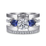 Divinity - 14K White Gold Round 3 Stone Sapphire and Diamond Engagement Ring - 0.34 ct