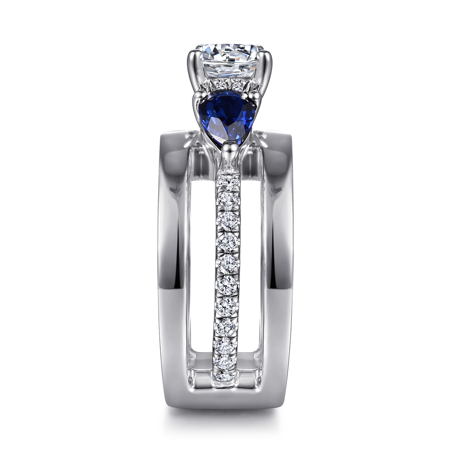 Divinity - 14K White Gold Round 3 Stone Sapphire and Diamond Engagement Ring - 0.34 ct - Shot 5
