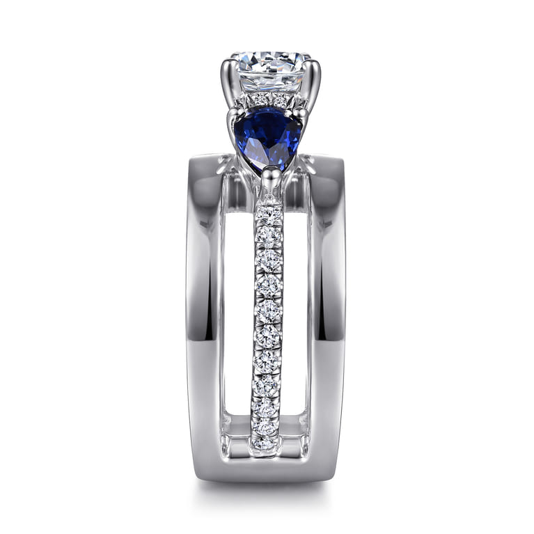 Divinity - 14K White Gold Round 3 Stone Sapphire and Diamond Engagement Ring - 0.34 ct - Shot 5