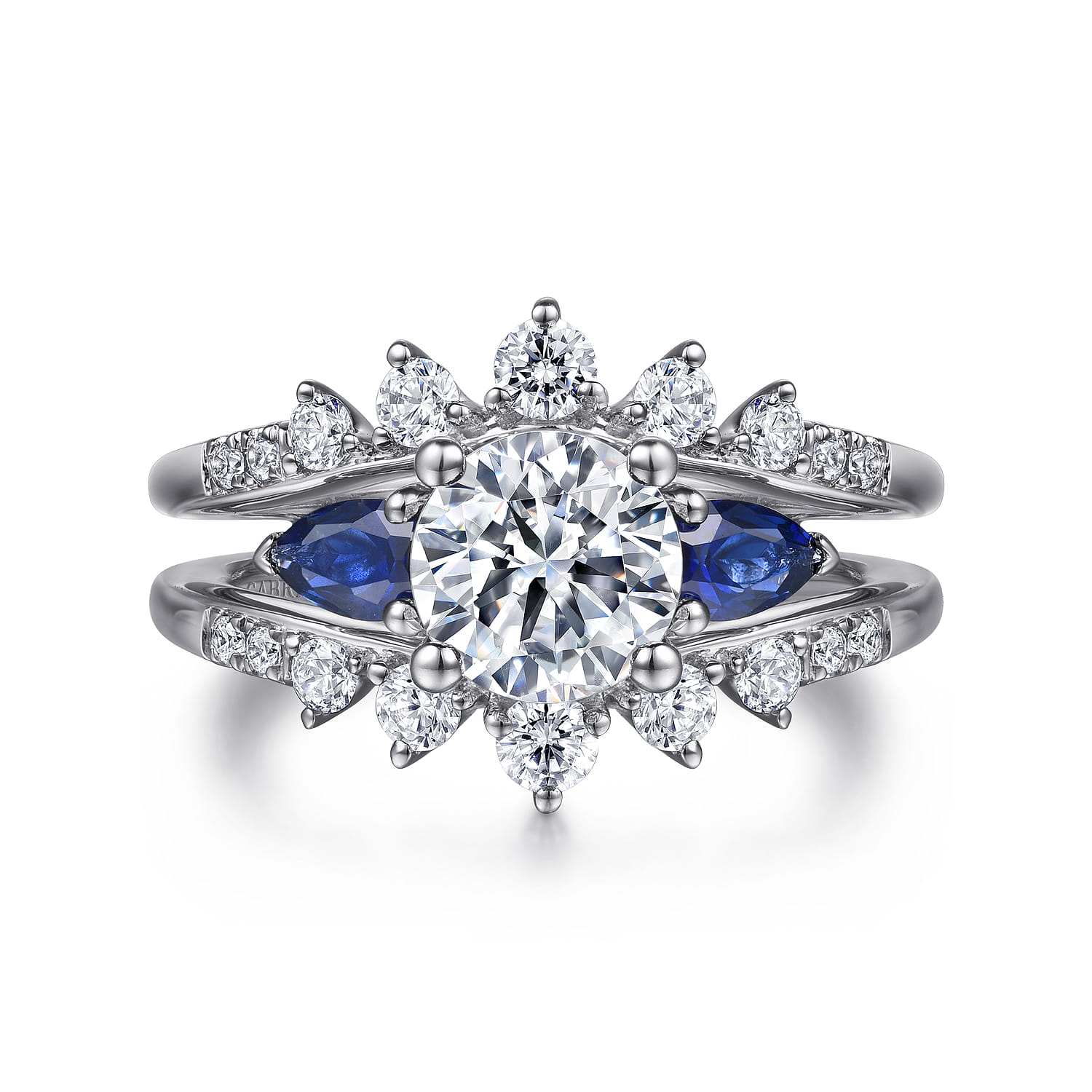 Harmony - 14K White Gold Round Three Stone Sapphire and Diamond Engagement Ring - 0.51 ct - Shot 1