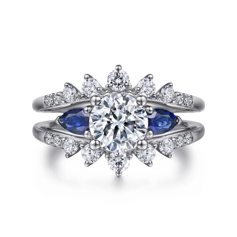 Harmony - 14K White Gold Round Three Stone Sapphire and Diamond Engagement Ring - 0.51 ct - Shot 1
