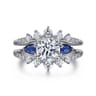 Harmony - 14K White Gold Round Three Stone Sapphire and Diamond Engagement Ring - 0.51 ct