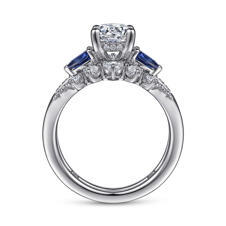 Harmony - 14K White Gold Round Three Stone Sapphire and Diamond Engagement Ring - 0.51 ct - Shot 2
