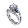 Harmony - 14K White Gold Round Three Stone Sapphire and Diamond Engagement Ring - 0.51 ct