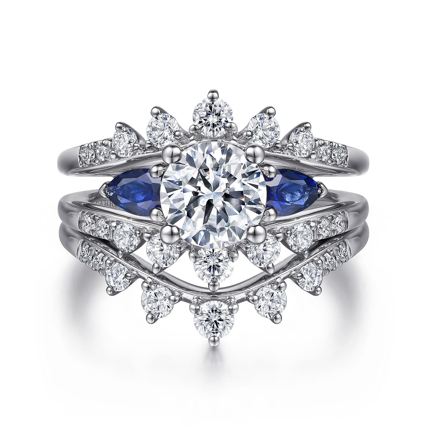 Harmony - 14K White Gold Round Three Stone Sapphire and Diamond Engagement Ring - 0.51 ct - Shot 4