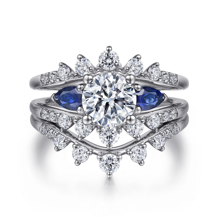 Harmony - 14K White Gold Round Three Stone Sapphire and Diamond Engagement Ring - 0.51 ct - Shot 4