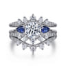 Harmony - 14K White Gold Round Three Stone Sapphire and Diamond Engagement Ring - 0.51 ct