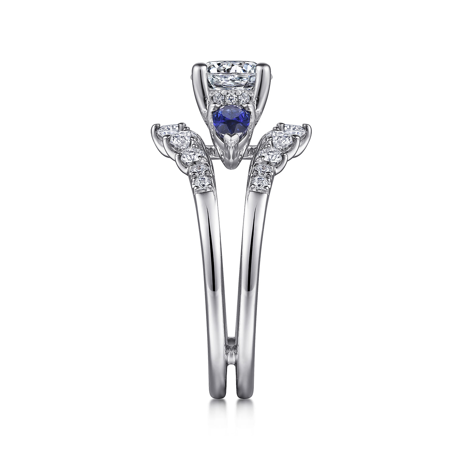 Harmony - 14K White Gold Round Three Stone Sapphire and Diamond Engagement Ring - 0.51 ct - Shot 5