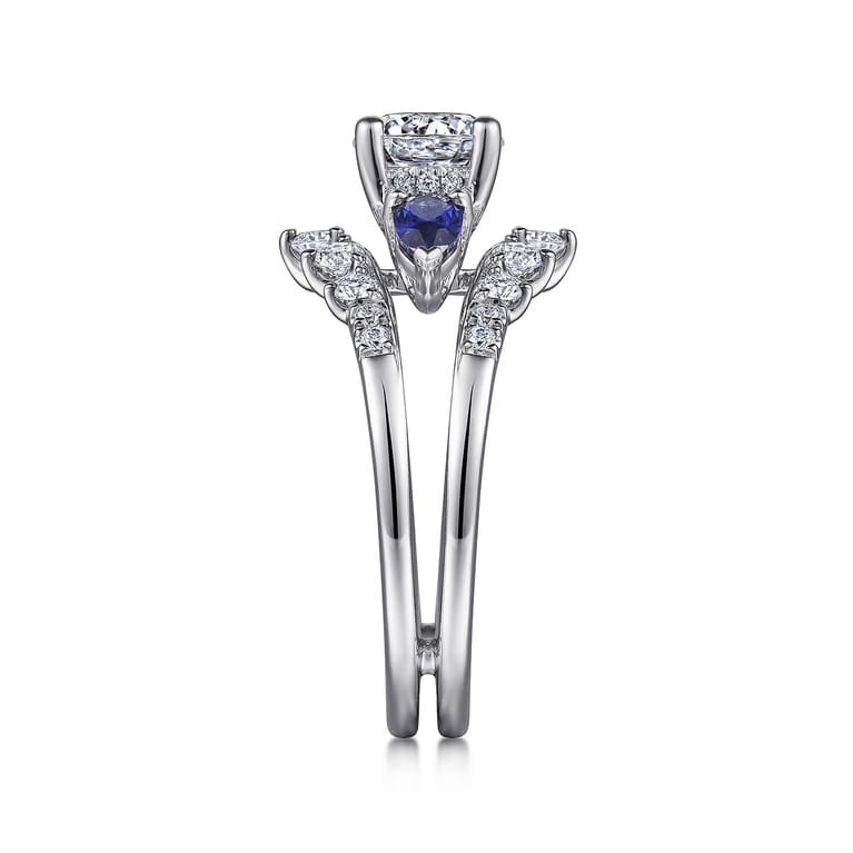 Harmony - 14K White Gold Round Three Stone Sapphire and Diamond Engagement Ring - 0.51 ct - Shot 5