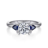 Jeanne - 14K White Gold Round Three Stone Sapphire and Diamond Engagement Ring - 0.11 ct