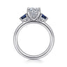 Jeanne - 14K White Gold Round Three Stone Sapphire and Diamond Engagement Ring - 0.11 ct