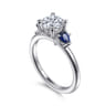 Jeanne - 14K White Gold Round Three Stone Sapphire and Diamond Engagement Ring - 0.11 ct