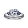 Jeanne - 14K White Gold Round Three Stone Sapphire and Diamond Engagement Ring - 0.11 ct