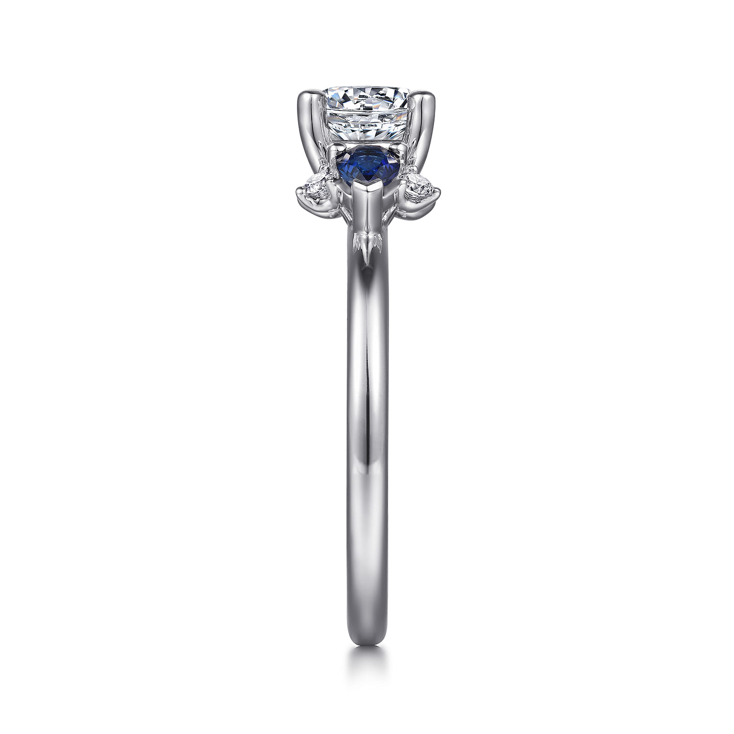 Jeanne - 14K White Gold Round Three Stone Sapphire and Diamond Engagement Ring - 0.11 ct - Shot 5