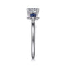 Jeanne - 14K White Gold Round Three Stone Sapphire and Diamond Engagement Ring - 0.11 ct