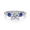Abbi - 14K White Gold Round Three Stone Diamond and Sapphire Engagement Ring - 0.11 ct