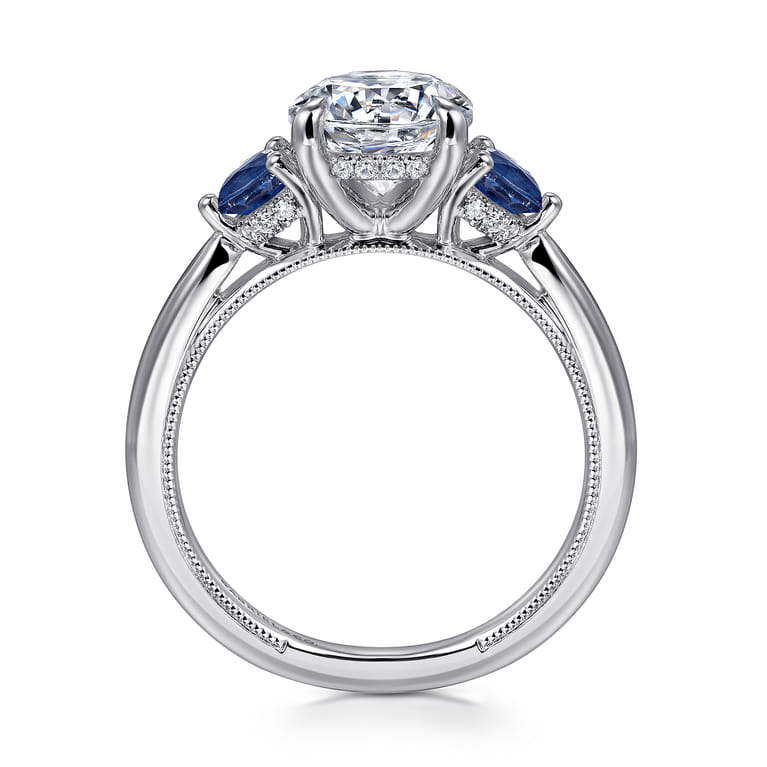 Abbi - 14K White Gold Round Three Stone Diamond and Sapphire Engagement Ring - 0.11 ct - Shot 2
