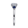 Abbi - 14K White Gold Round Three Stone Diamond and Sapphire Engagement Ring - 0.11 ct