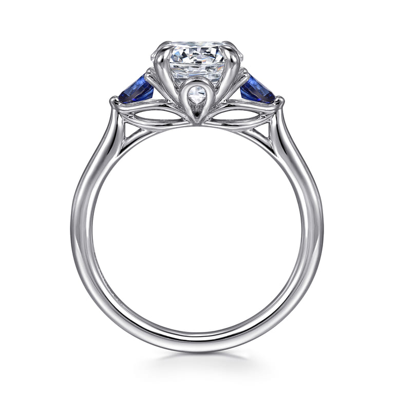 Reema - 14K White Gold Three Stone Round Lotus Sapphire and Diamond Engagement Ring - Shot 2