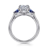 Reema - 14K White Gold Three Stone Round Lotus Sapphire and Diamond Engagement Ring