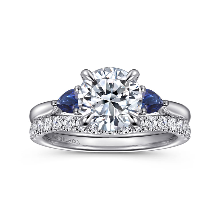 Reema - 14K White Gold Three Stone Round Lotus Sapphire and Diamond Engagement Ring - Shot 4